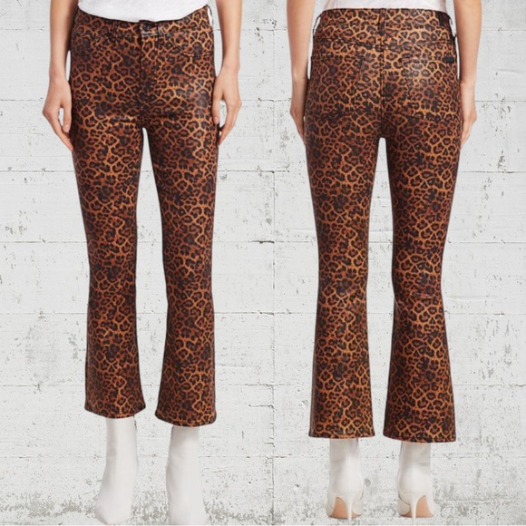 7 For All Mankind Leopard Coated High Rise Slim Fit Kick Flare Jeans 24 - Picture 4 of 8